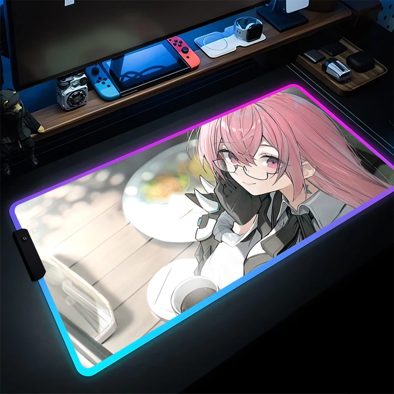 

Светодиодный компьютерный коврик для мыши Varmilo с клавиатурой RGB, игровые аксессуары в стиле аниме, геймерский настольный коврик Zenless Zone Zero Tsukishiro Yanagi, коврик для мыши