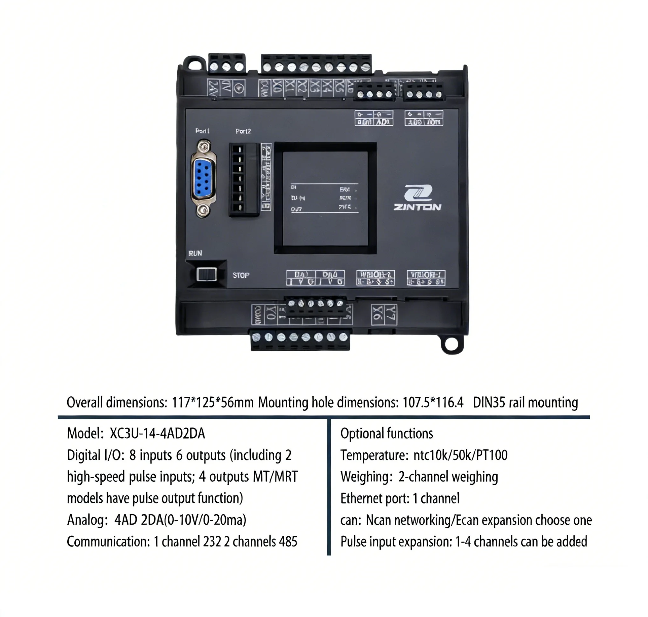 FX3U PLC Industrial Control Board 200KHz Relay Transistor Analog 0-20mA Input MODBUS