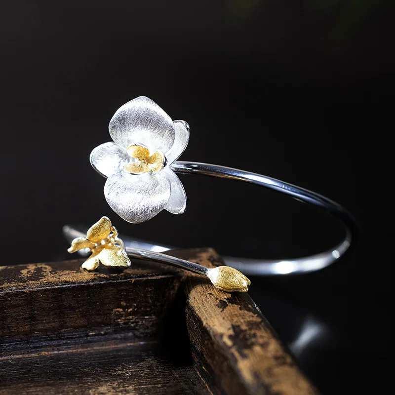 Original Orchid Bracelet, Fashionable Phalaenopsis Wristband, Handcrafted S925 Silver Jewelry Bracelet, Classical And Elegant Ro