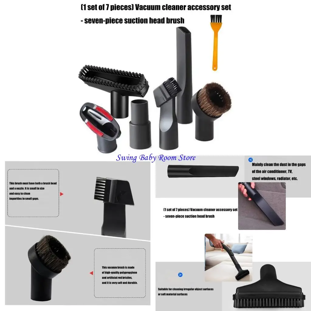 K1AD 7Pcs Vacuum Cleaner Attachments Crevice Nozzle Mattress Nozzle Plastic Vacuum