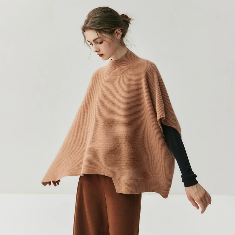 

Женский кашемировый свитер-жилет асимметричного кроя с воротником-стойкой, пуловер, весна-осень-зима, 100% кашемир, вязаный, теплый, мягкий, простой топ