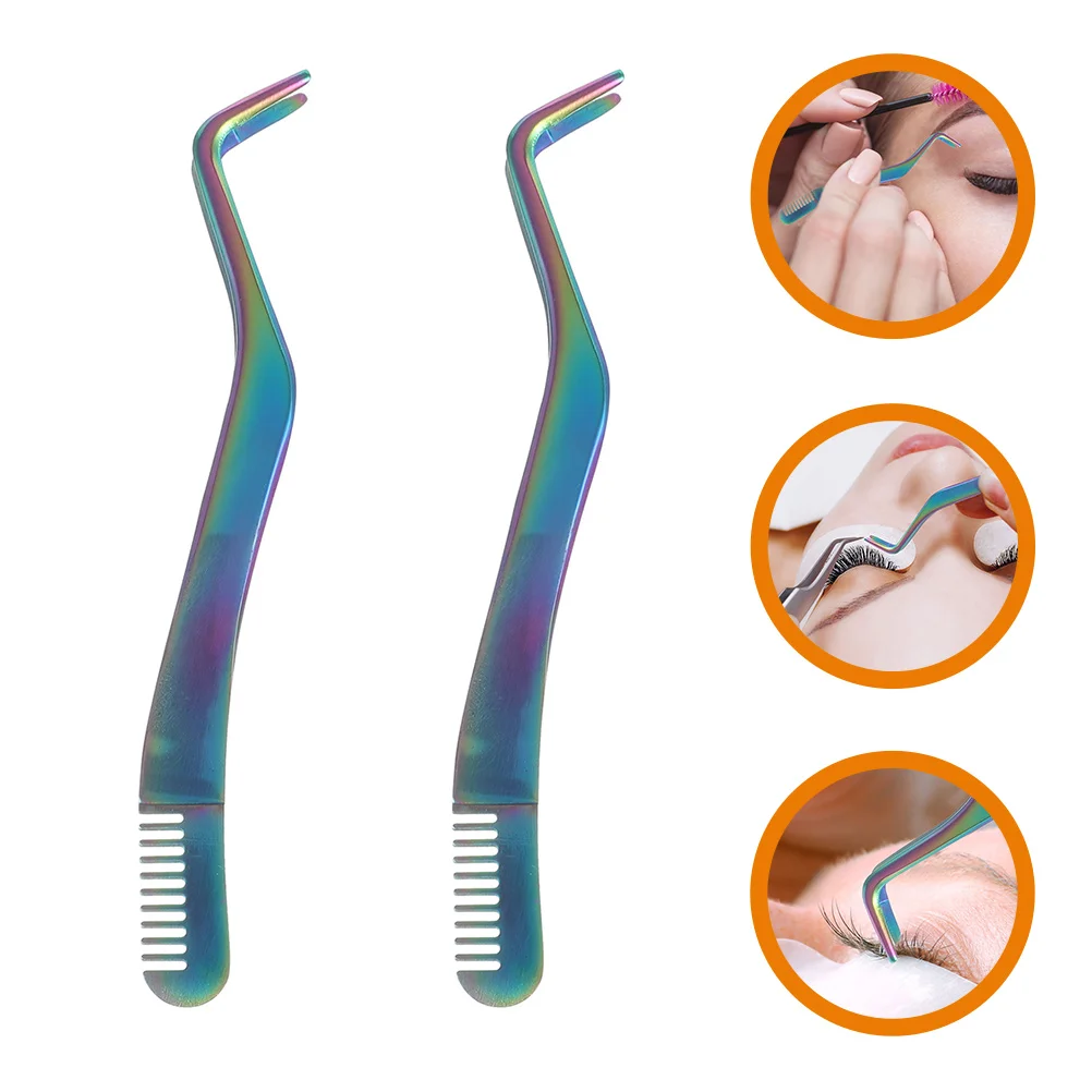 

2 Pcs Natural Curling Eyelash Tweezers Stainless Steel Tool Belt Women Precision Applicator