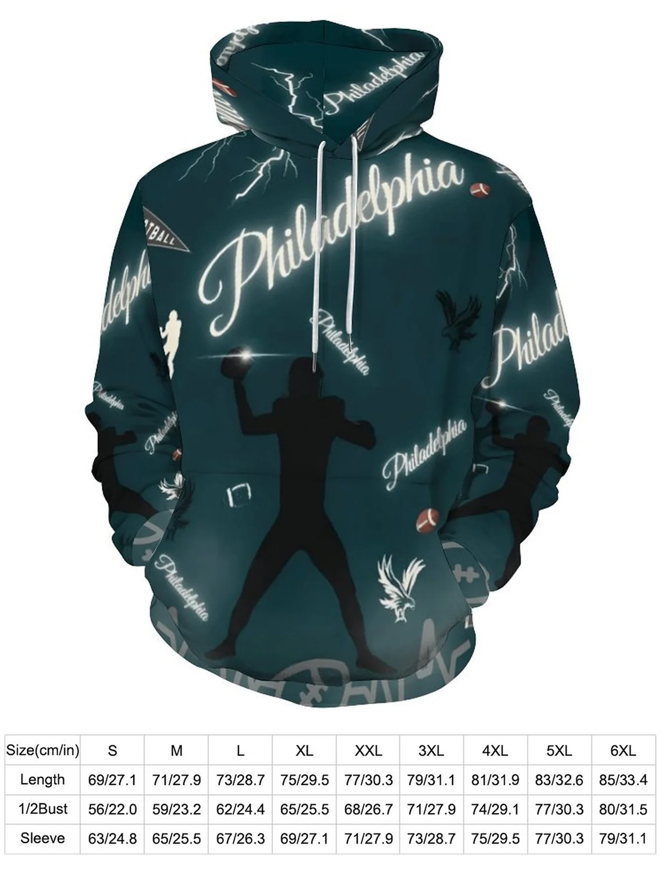 Herren Philadelphia Football Eagle Silhouette 3D-Druck Hoodie Sportthema Langarm Lässiger Oversized Kapuzenpullover – Detail 7