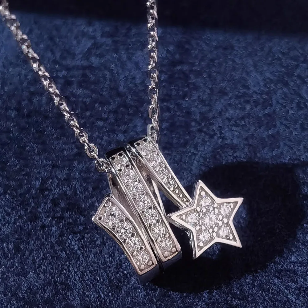 Custom Solid 18K White Gold Women Pendants Necklaces Star Moissanite Diamond Wedding Anniversary Engagement Party Necklace Gift