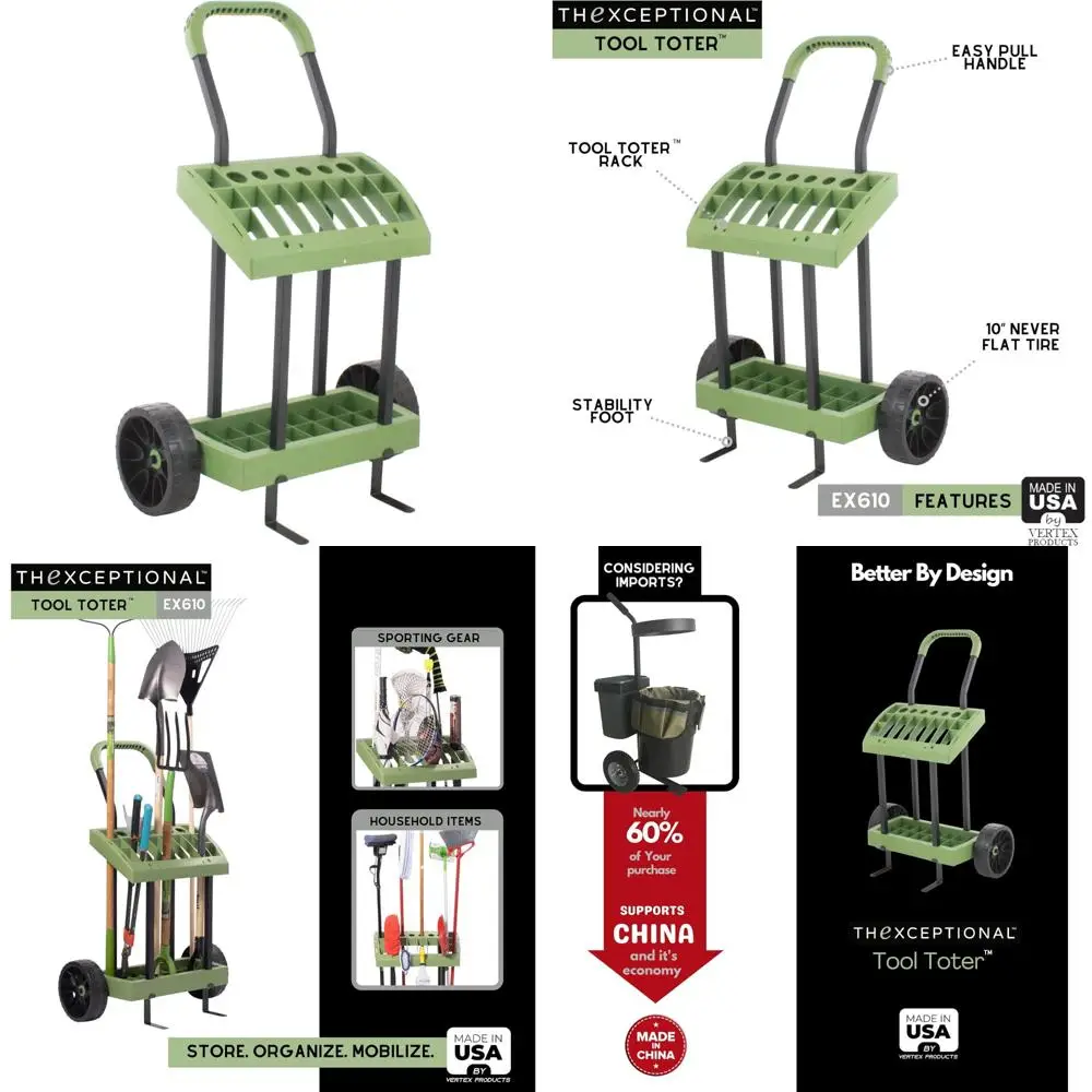Rack de armazenamento portátil para quintal e jardim com rodas para cuidados com o gramado e organização de equipamentos esportivos