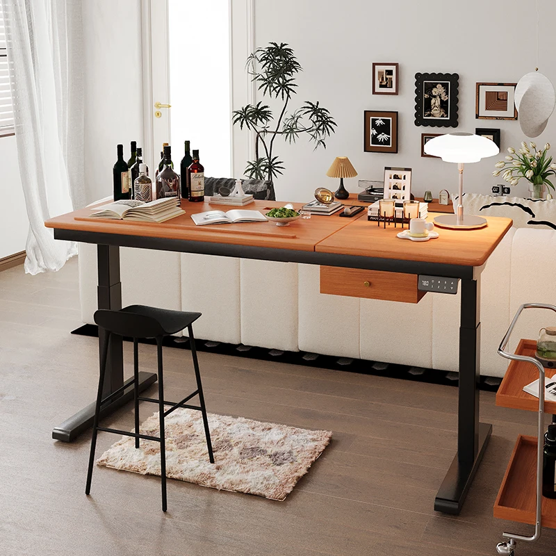 Solid wood electric lifting table cherry wood with drawers small apartment can be tilted painting learning office computer desk