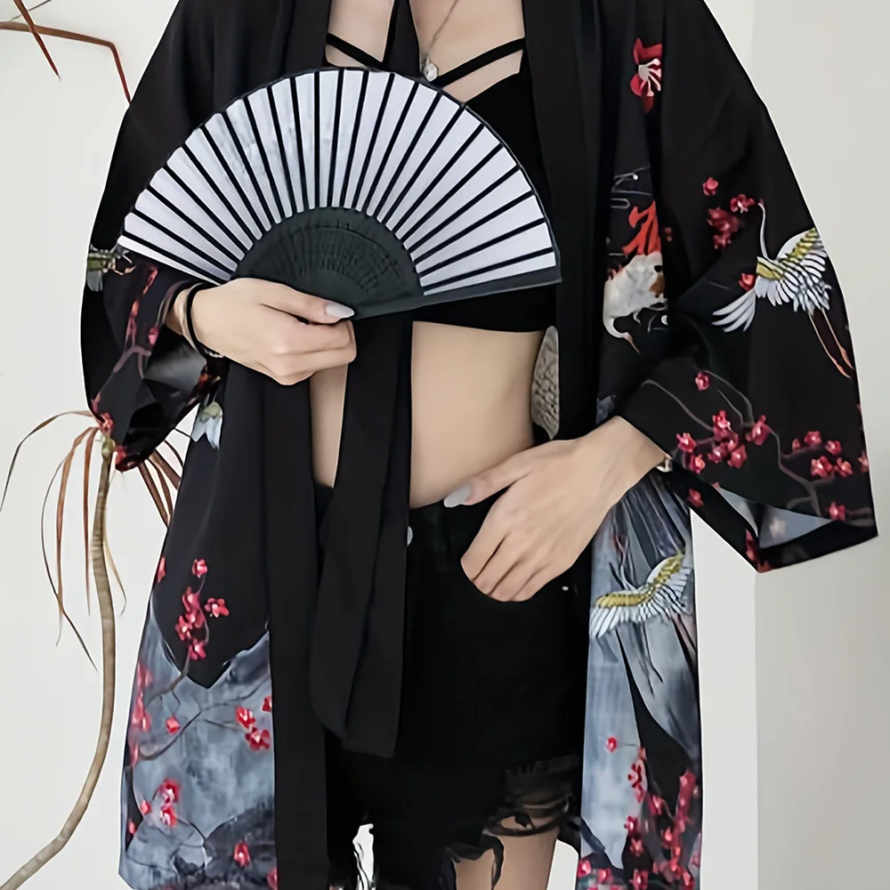 Crane Pattern Kimono 3D Printing Process Cardigan 2024 Summer Fashion New High Quality Fabric Soft Skin Loose And Comfortable