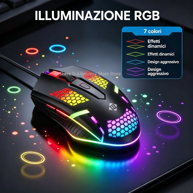 Mouse Wireless 2.4G e Mouse da Gaming Cablato USB-C RGB Ottico 800-1600DPI Ergonomico a Risparmio Energetico per Notebook PC Ufficio e Gaming