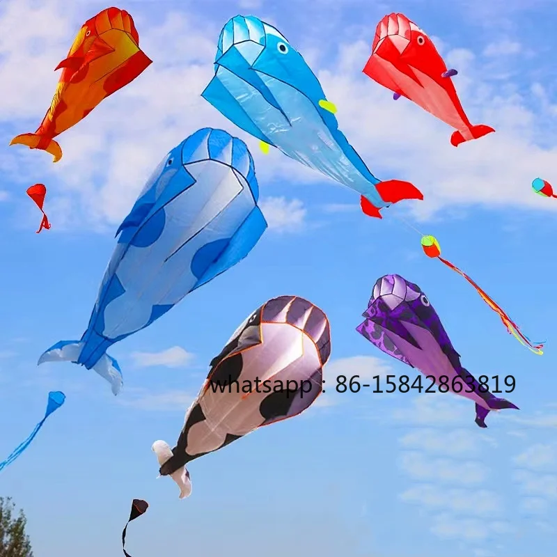 Nylon Soft Dolphin Kite, Outdoor Inflatable Animated Flying Kite with Line Reel