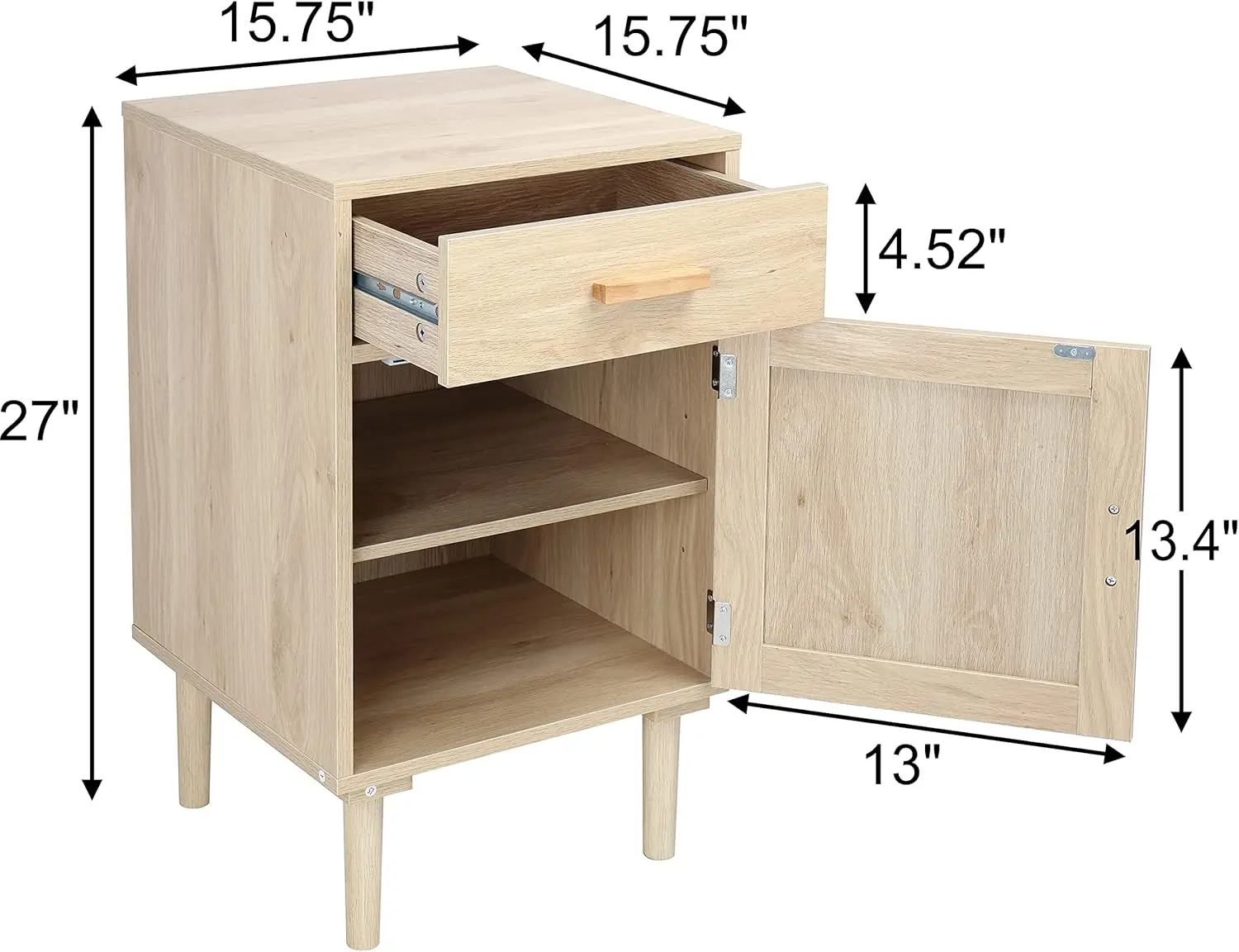 Tall Nightstands Set 2 PACK Drawer & Shelf Handcrafted Rattan Doors Bedroom Storage Furniture Natural Wood Finish  bedside