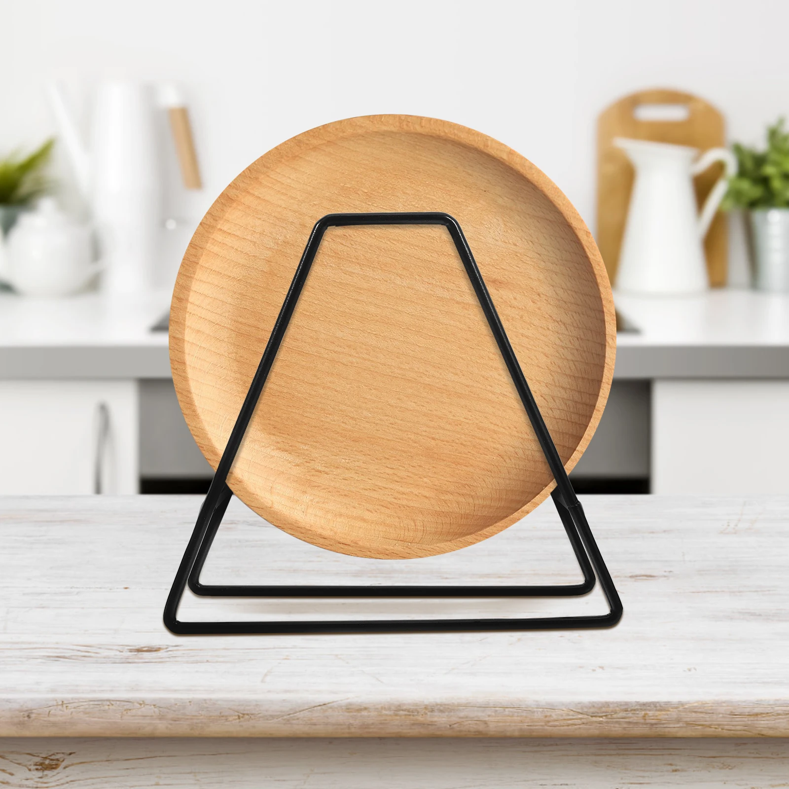 

1pc Vertical Dish Storage Rack Foldable Small Iron Triangle Coaster Holder Black Kitchen Organizer Drying Stand For Square Round