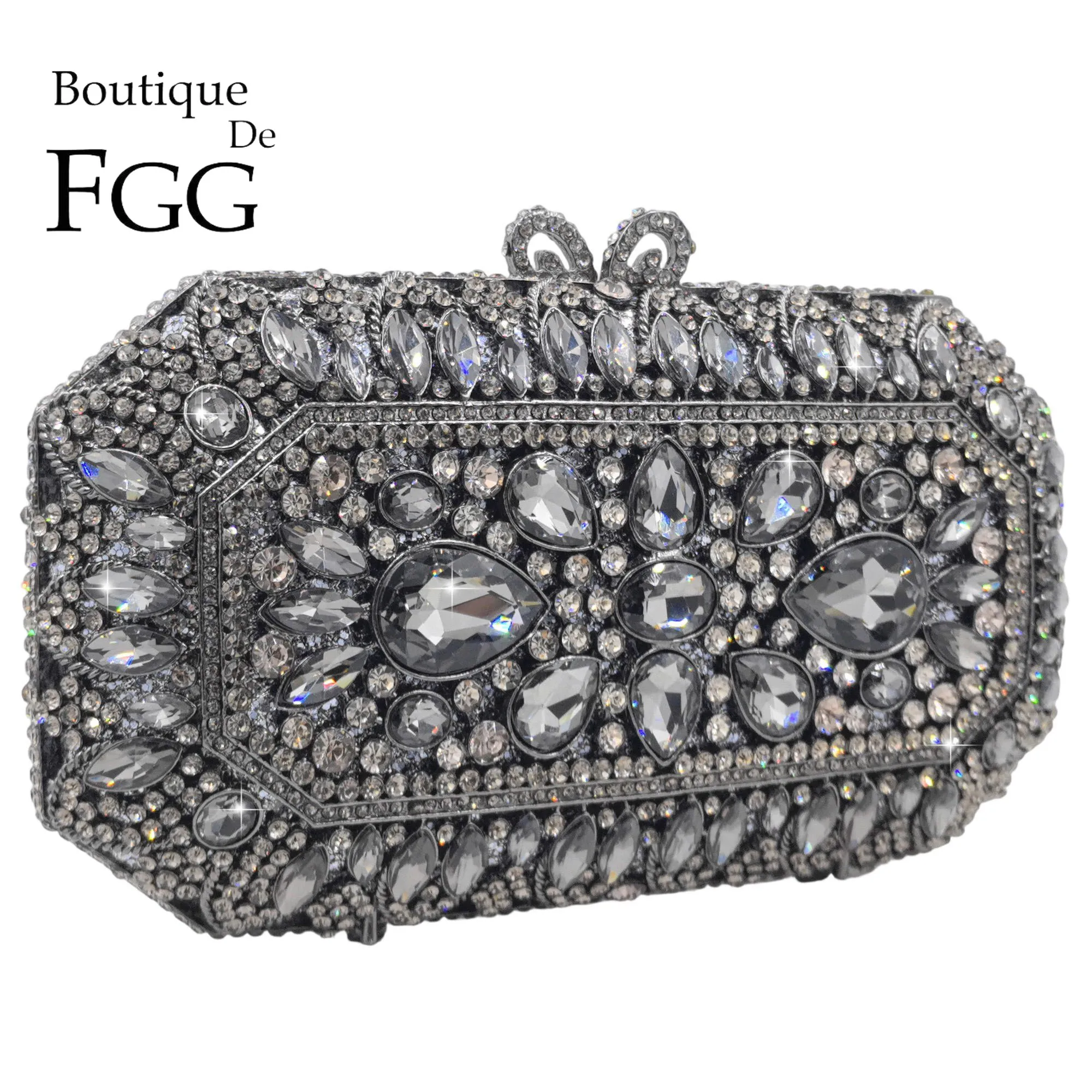 

Boutique De FGG Grey Rhinestone Evening Bags and Clutches for Women Formal, Wedding Party Crystal Clutch Purse, Hardcase Clutch