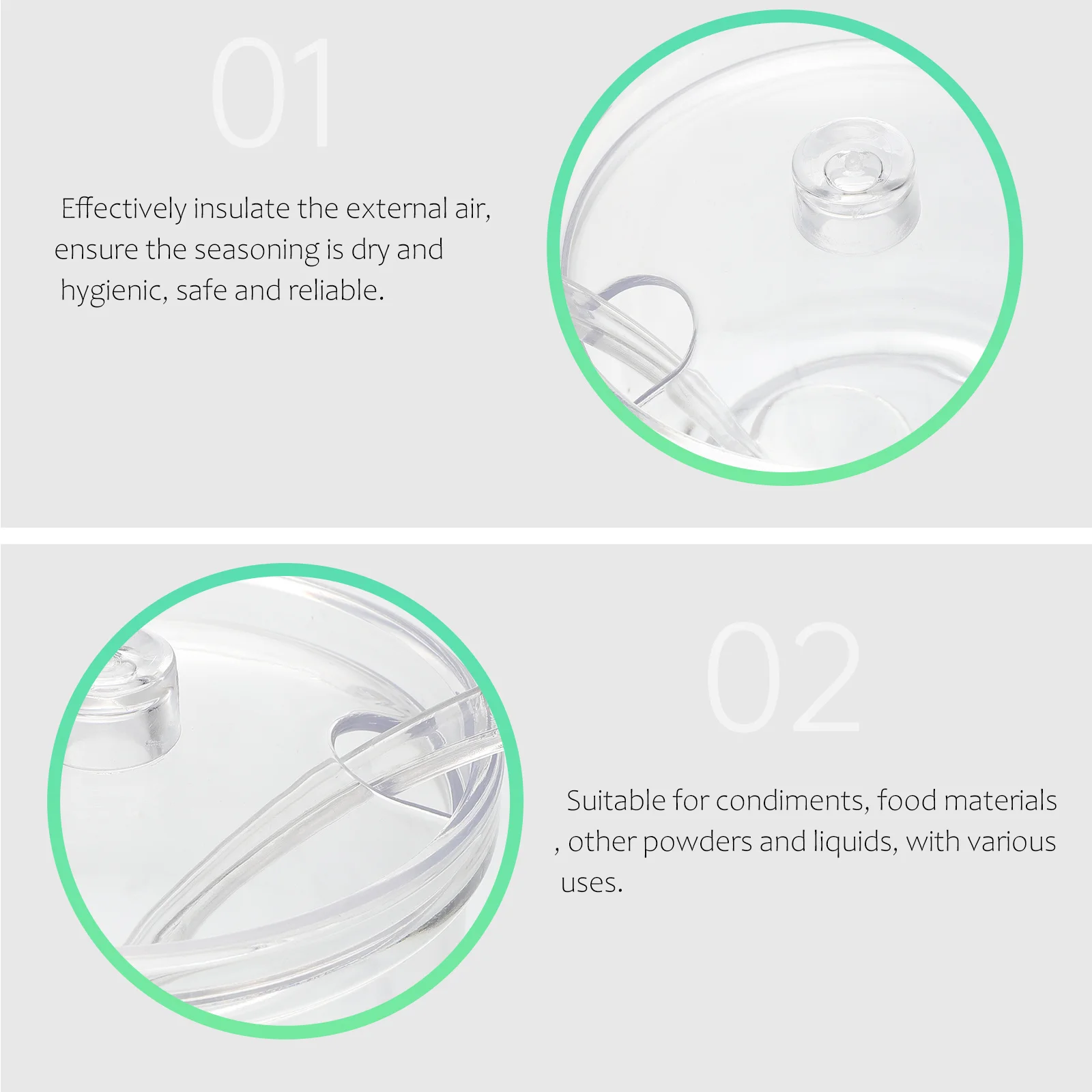 

2pcs Clear Seasoning Jar Lids Spoons Premium Acrylic Condiment Storage Container Kitchen Dry Wet Ingredients Empty Sauce Jars