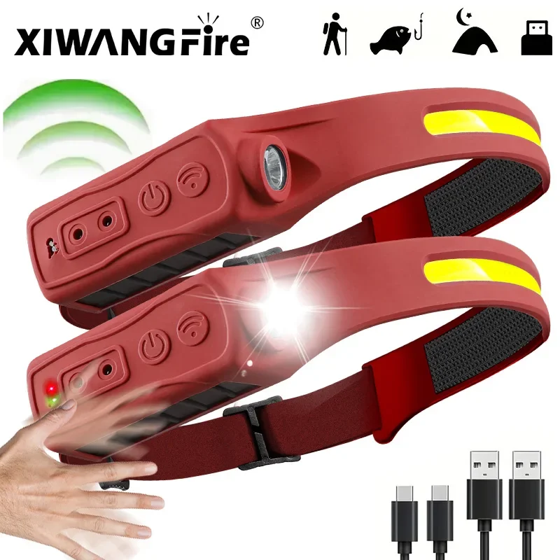 Sensor LED+COB Headlamp & Outdoor Floodlight | Rechargeable (Built-in)Torch, 5 Modes Gift Flashlight for Fishing/Camping/Running