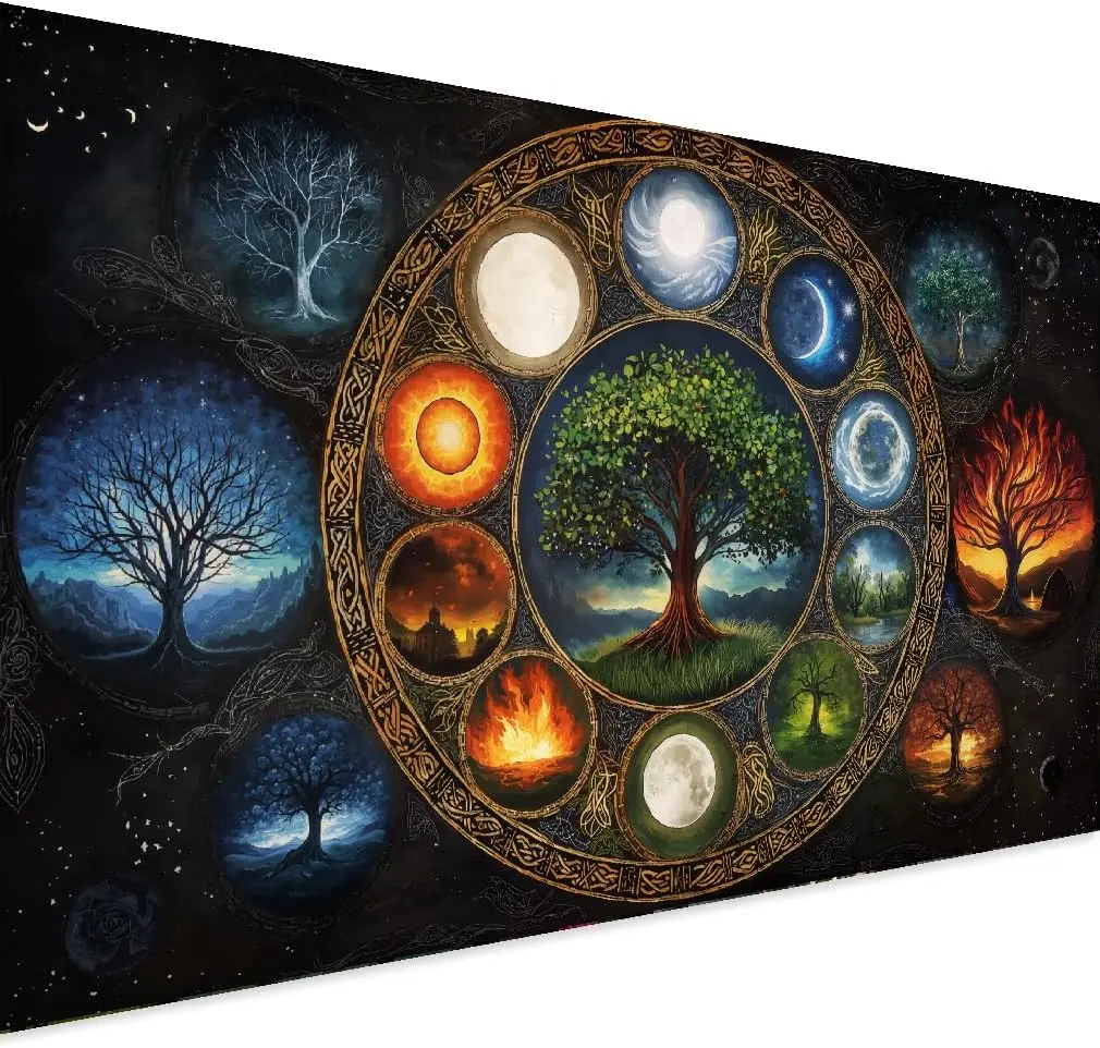 Bohemian Tree of Life Cosmic Mystical Tapestry Wall Hanging Decoration Witchy Boho Fantasy Forest Nature Art Polyester Print Hom