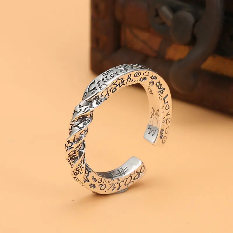 925 Sterling Silver Letter Graffiti Adjustable Rings For Women Engagement Wedding Jewelry Wholesale