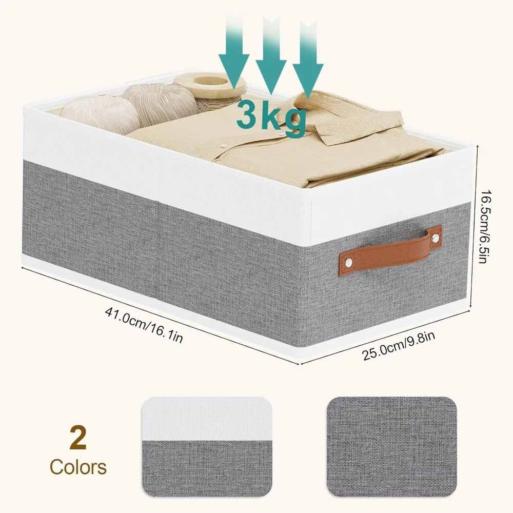 صناديق تخزين قابلة للطي، 16.1 × 9.8 × 6.5 منظمات أدراج قماشية بمقابض #6
