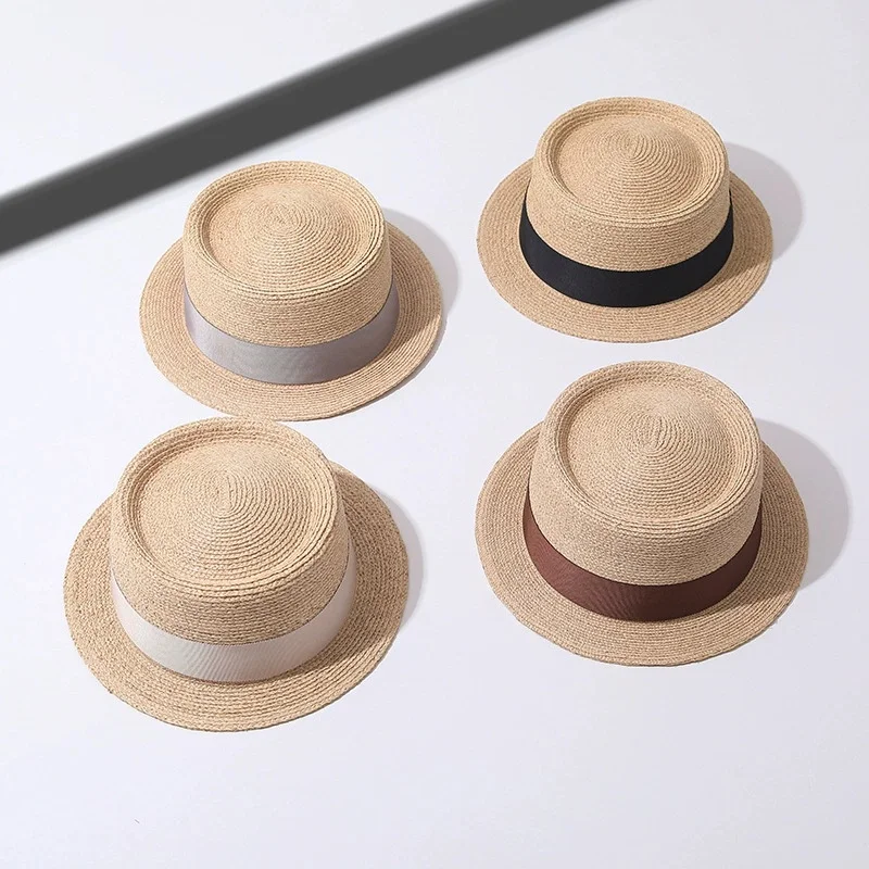 French-Style Minimalist Dipped-Crown Flat-Brim Straw Hats: Breathable Formal Hats, Sun Hats, Beach Hats—Elegant Hats