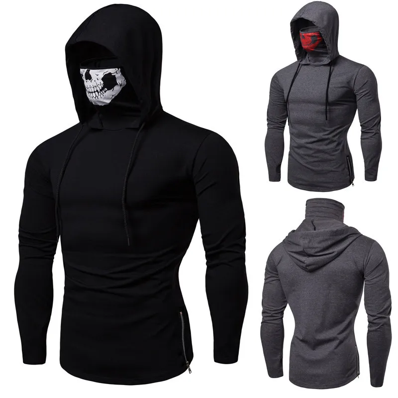 2024 Men's Hoodies Casual Vintage T-shirt Men's Elastic Halloween Men's Long Sleeve T-shirt Skull Mask Design Jacket Sweatshirts