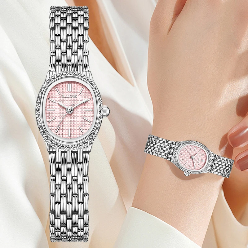 

LIGE elegant ladies watch simple fashion quartz oval ladies clock stainless steel formal business watch for women reloj de mujer