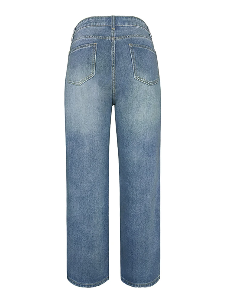 Pantalones vaqueros holgados con cremallera y bolsillo para mujer, ropa de estar por casa, color azul, ropa de calle recta para vacaciones, envío