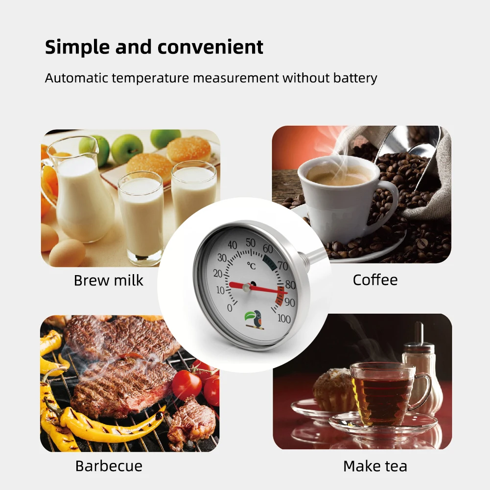 40-220F/0-100C Stainless Steel Food Thermometer Water Coffee Milk Thermometer Probe Soybean BBQ Thermometer