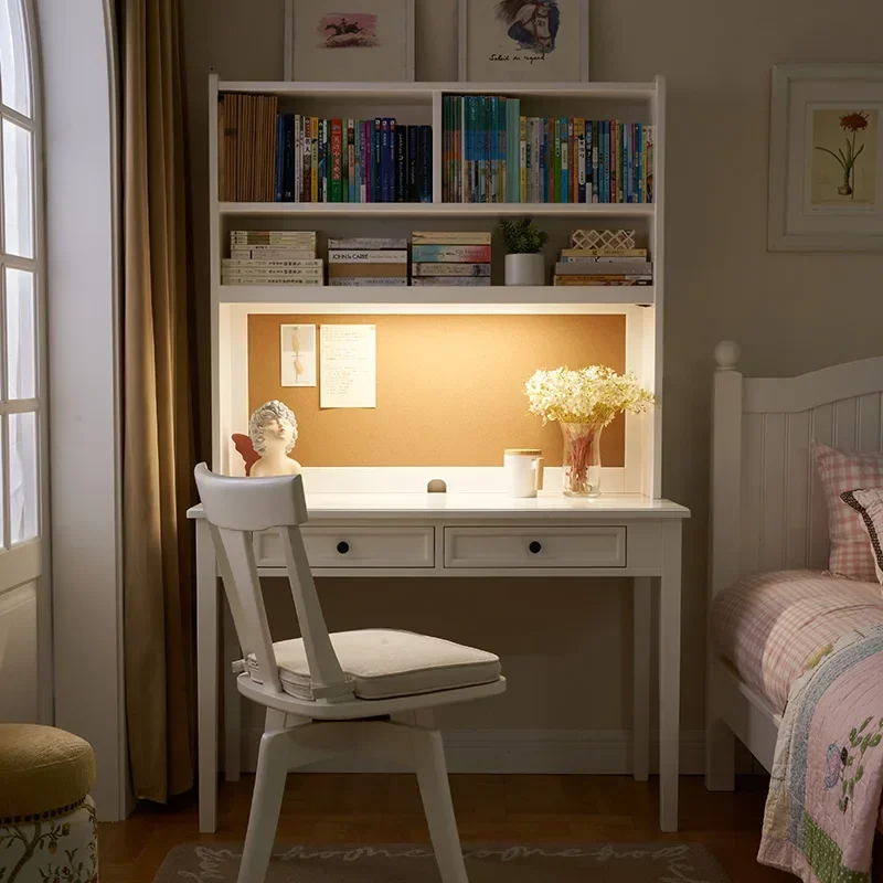 All solid wood desk bookshelf, integrated children's learning, table economical small computer