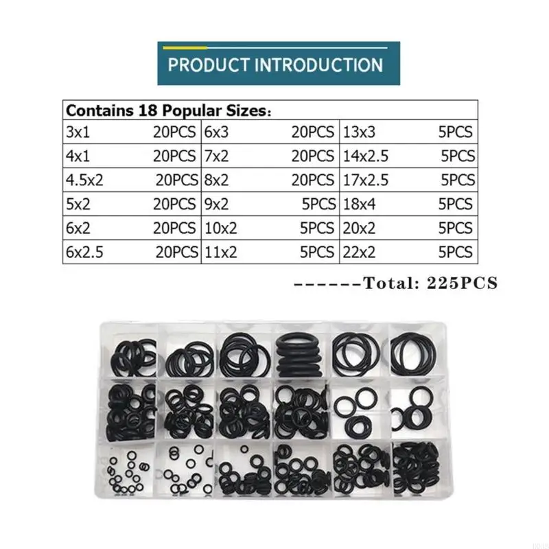 D0AB 225PCS Масляные устойчивые к кольцам прокладка для ремонта автомобилей сантехника