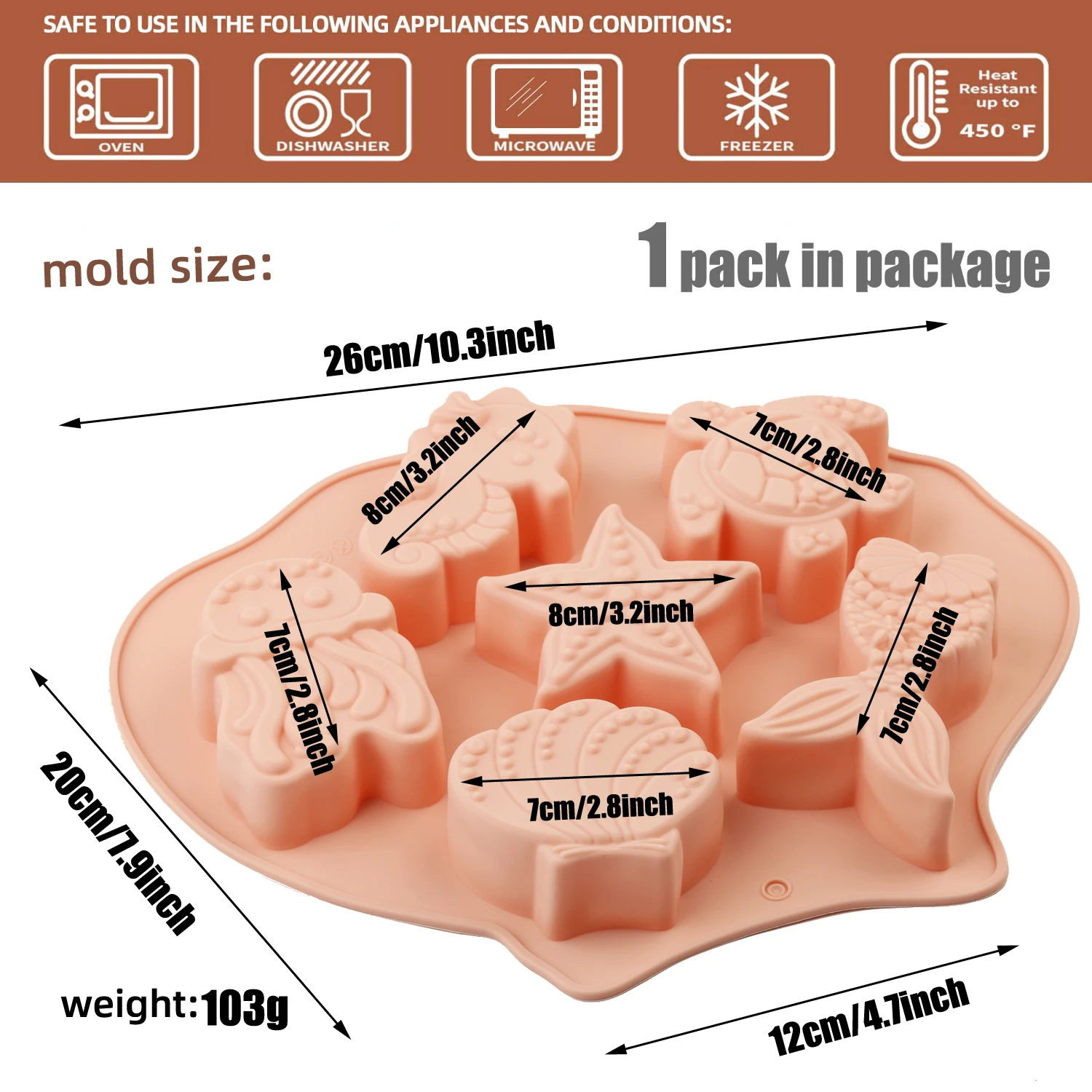 1 Stück Silikon-Backform Rosa/Blau 3D Seepferdchen Schildkröte Seestern Fisch Muschel Meerjungfrauenschwanz Tierkuchenform für Schokoladenkuchen – Detail 2