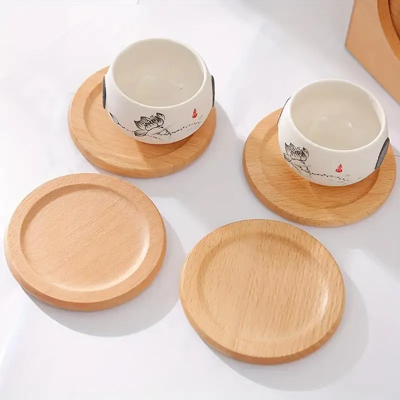 Untersetzer-Set aus natürlichem Buchenholz, hitzebeständig, mit Aufbewahrungshalter für den täglichen Gebrauch in Küche und Haushalt – Detail 4