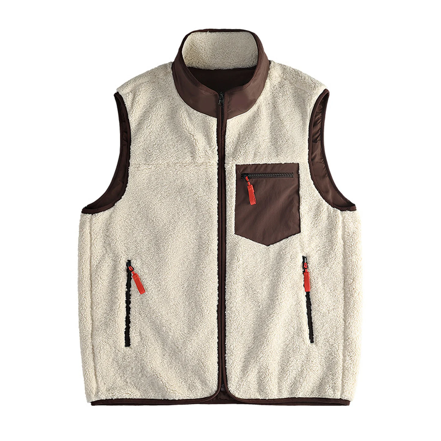 Mens Fleece Vest Sleeveless Color Block Outdoor Waistcoat Warm Casual Layering Jacket with Pockets for Autumn Winter Hiking