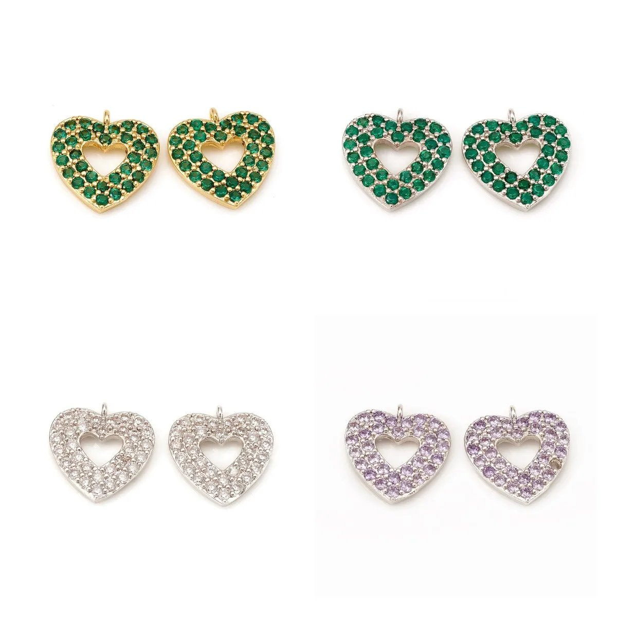 5pcs Heart Hollow Cubic Zirconia Pave Heart Charm CZ Pendant Dangle for Women Bracelet Necklace Earring Bangle Making Handcraft