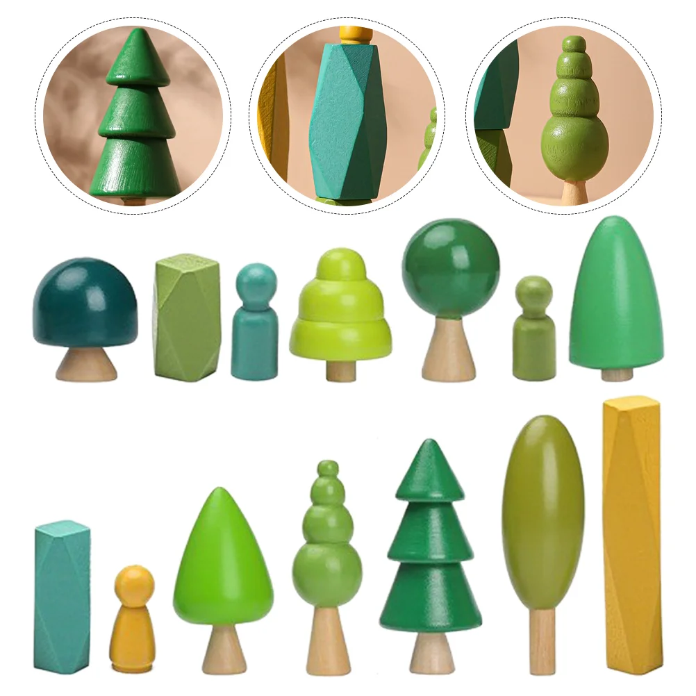 Wooden Craft Forest Tree Toys Mini Kits Cake Decorations Baby Blocks Kids Educational Stacking Trees Plaything Toddler