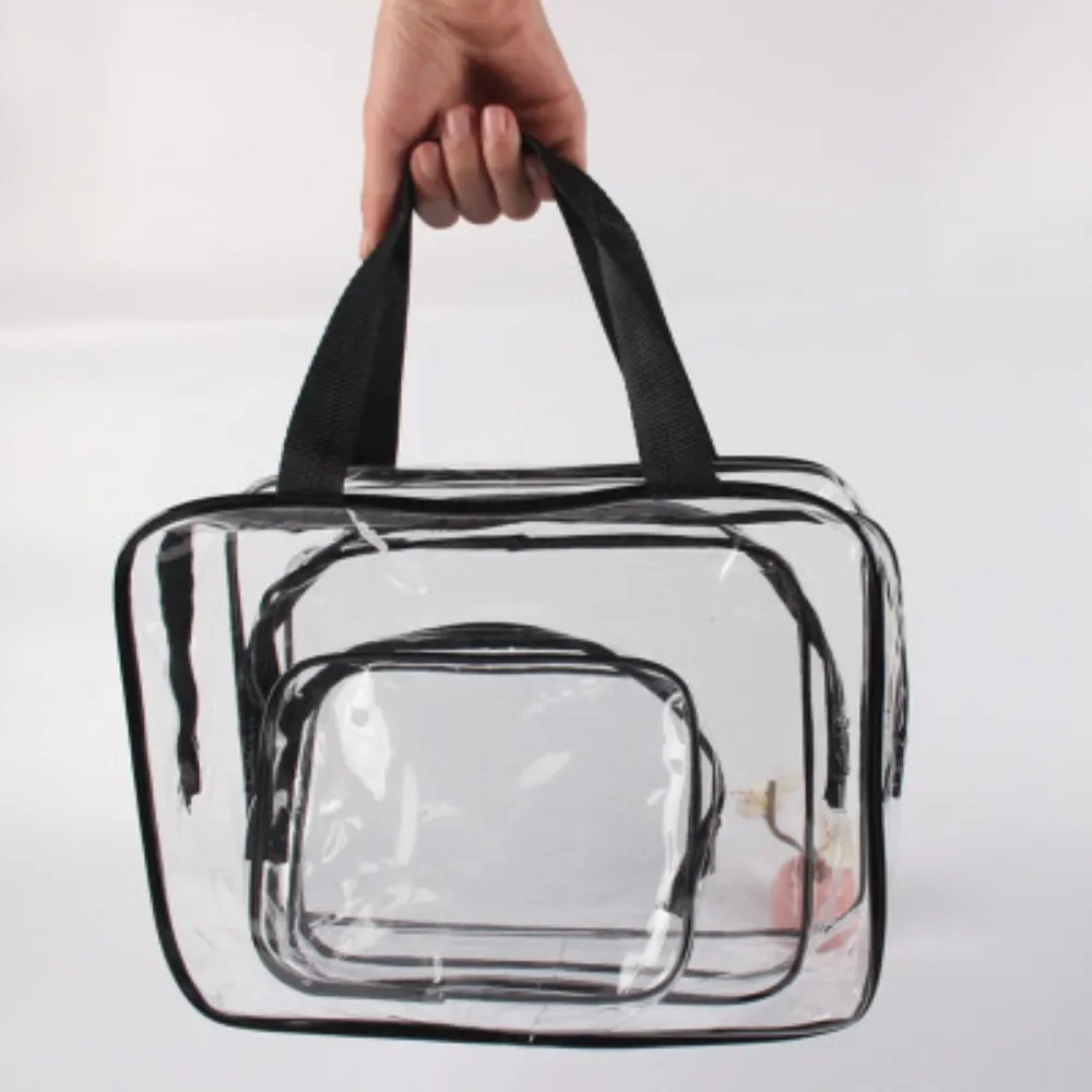 Waterproof PVC Cosmetic Bag Multi-functional Storage Bag Storage Bag Transparent PVC Three-piece Set of Portable Toiletry Bag