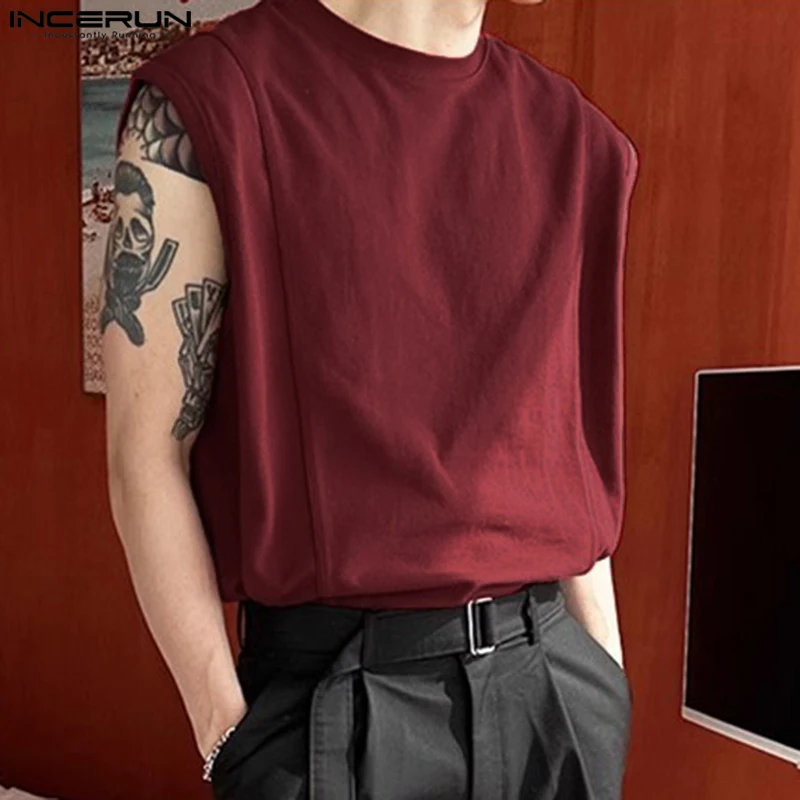 INCERUN Men Tank Tops Solid Color O-neck Sleeveless Loose Summer Male Vests Streetwear 2024 Fashion Casual Men Clothing S-5XL