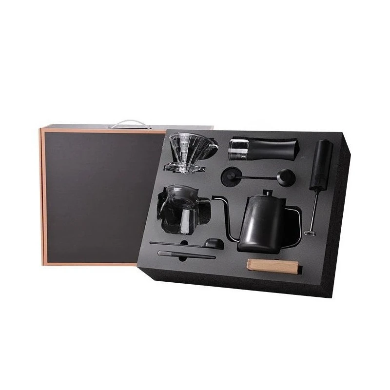 

Hand punch, coffee pot, set, gift box, bean grinder, filter cup.