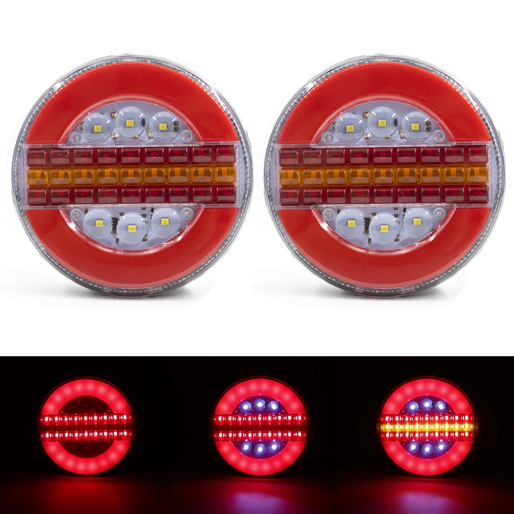 

2pcs 12V 24V 38 LED Round Rear Tail Light Sequential Dynamic Running Trun Signal Lamp Rear Reverse Brake Stop Truck Trailer