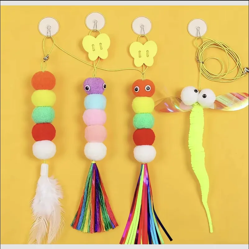 Hanging Door Elastic Rope Cat Toy Random Feather Cat Stick Interactive Playing Toy Funny Pet Accessories For Cats Dogs