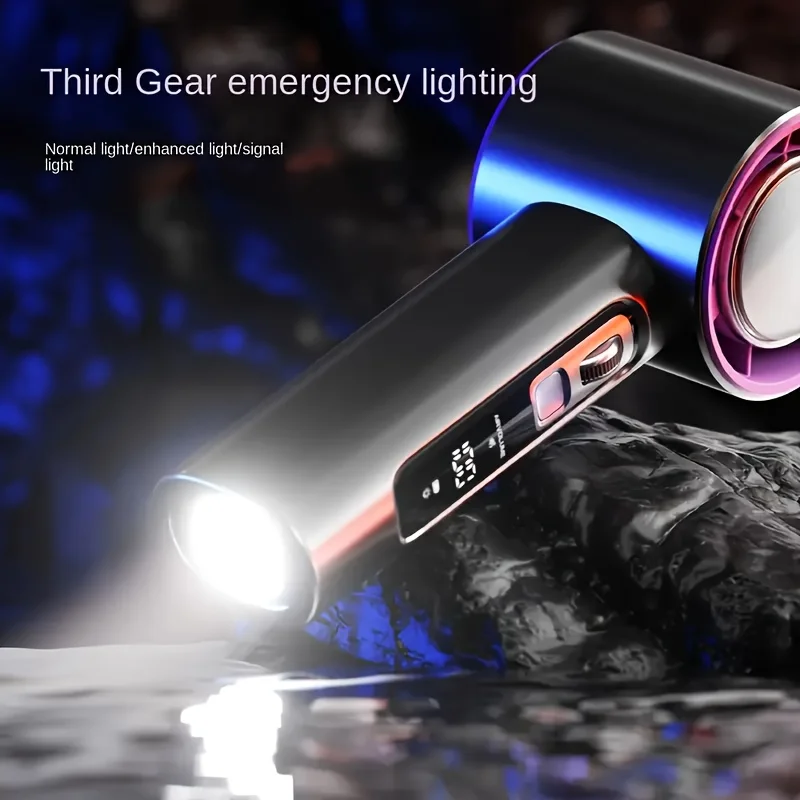 Hoge snelheid handventilator, 100 snelheidsinstellingen, batterij-indicator, LED-zaklamp, draagbare kleine buitenventilator met oplaadbare batterij