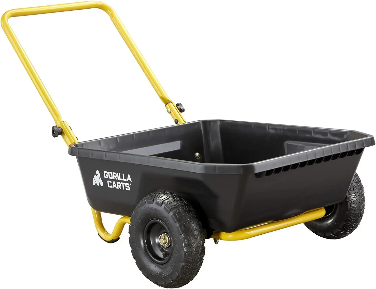 Gcr-4 Poly Dump Cart, 2-Wheel Garden Wagon With Foldable Handle, 4 Cu Ft, 300 Lb. Capacity, Black/Yellow