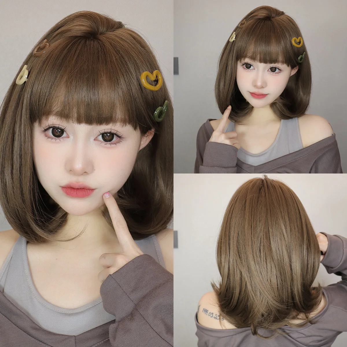 Classic Hot Selling Cute Bangs, Short Straight Wigs, Fashionable, Natural and Realistic High-temperature Synthetic Hair Cover