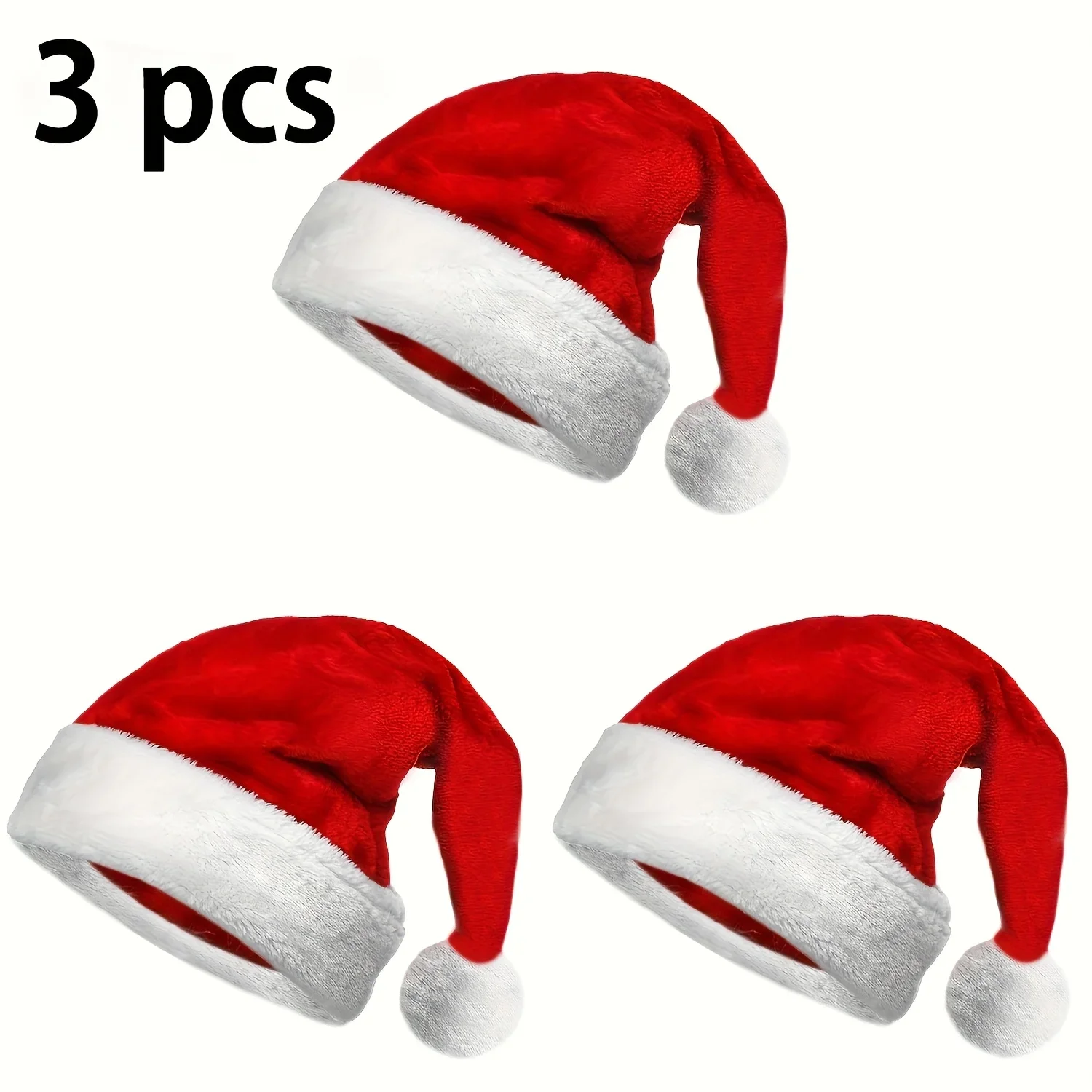 3PCS Adult Christmas Hat Thick Comfortable Red White Color Scheme Suitable for Christmas Party Occasions
