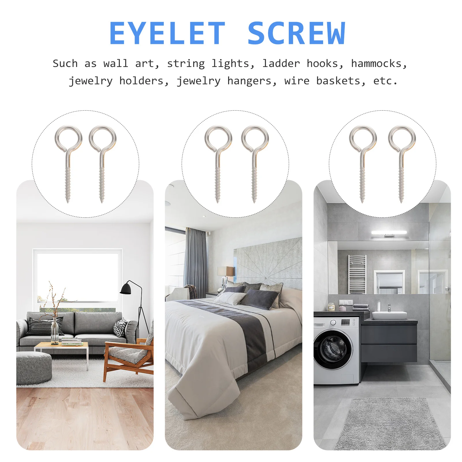 

12Pcs Heavy Duty Screw 304 Stainless Steel Long Thread Strong Grip for Indoor Outdoor Swing Hammock Ladder Hook