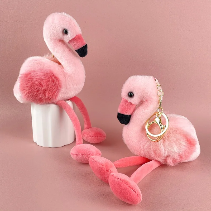 

2025 New Pink Plush Flamingo Keychain Large Plush Keychain 21CM Love Bird Doll Backpack Key Chain Pendant Gift