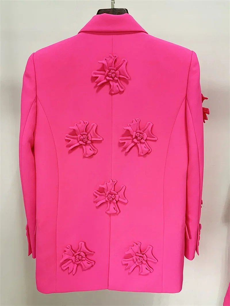 Barbiecore rosa Frauen Anzug 1 Stück Blazer lange Jacke weibliche Frühling Büro Dame Business Arbeit tragen 3d Blumen mantel Ballkleid