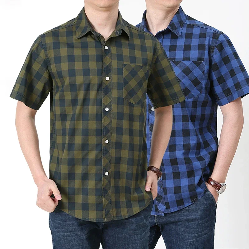 Men's Plaid Short Sleeve Shirts Summer Quick-dry Breathable Button Down Casual Work Shirts Outdoor Tactical Hiking Fishing Shirt