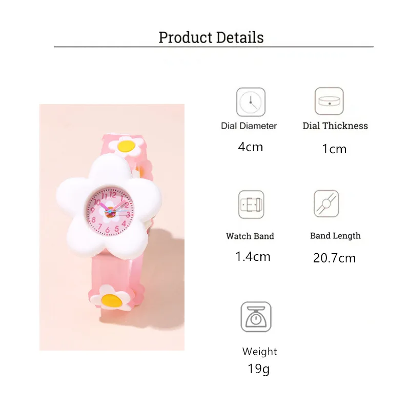 Cute sweet flower pattern children's watch, pink plastic with quartz girl student gift watch