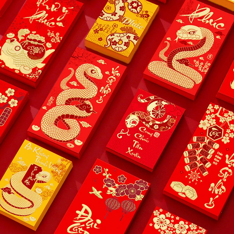 6 Stuks Korte Jaar Van De Slang Lente Festival Rode Envelop Gift Chinese Geld Enveloppen 2025 Papier Fengshui Hongbao Zakken