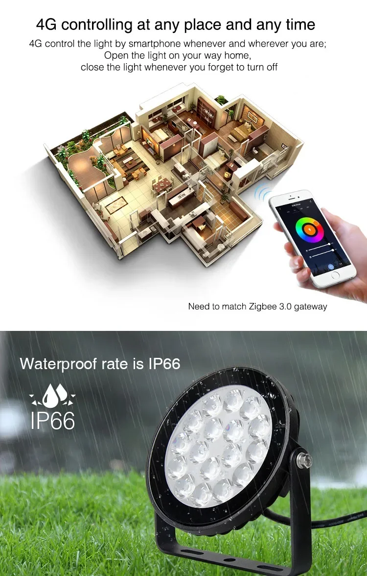 6W/9W/15W/25W RGB+CCT LED Garden Light Zigbee 3.0 Waterproof IP66 FUTC02Z Smart Outdoor Lawn Lamp Voice/App Control AC110V-220V