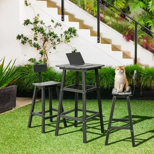 Outdoor Bar Table, HDPE Patio Bar Table, Weather Resistance Outdoor Balcony Tables for Spas, Cafes, Swimming Areas